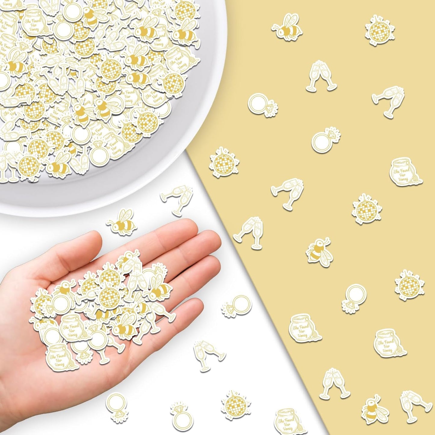 She Found Her Honey Bachelorette Party Confetti 200Pcs Yellow Bee Theme Table Scatter Decorations Double-Sided Paper Bridal Shower Wedding Baby Shower Party Supplies