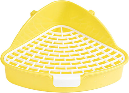 Corner Rabbit Litter Pan for Cage, 9.76 x 4.13 in Potty Training Toilet Box with Buckles, for Small Animals, Yellow