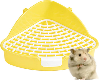 Corner Rabbit Litter Pan for Cage, 9.76 x 4.13 in Potty Training Toilet Box with Buckles, for Small Animals, Yellow