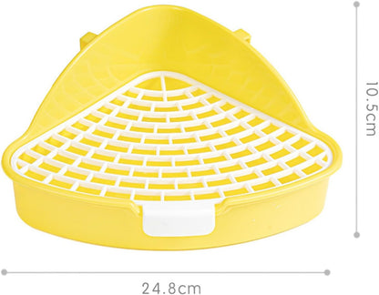 Corner Rabbit Litter Pan for Cage, 9.76 x 4.13 in Potty Training Toilet Box with Buckles, for Small Animals, Yellow