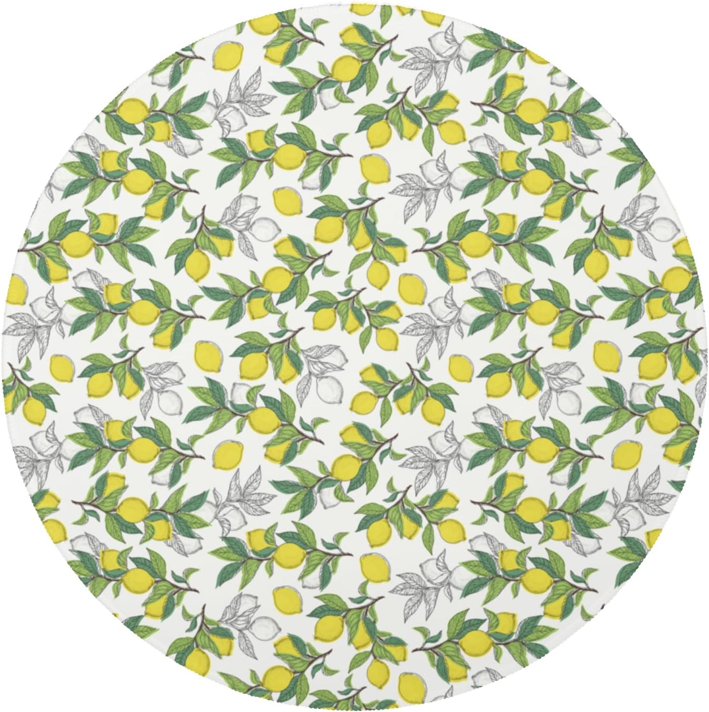 Lemon Round Rugs 4ft Summer Area Rug Green Yellow Low Pile Washable Rug Non Slip Rubber Backing Circle Carpet Doormat for Living Room Bedroom Entryway