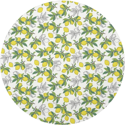 Lemon Round Rugs 4ft Summer Area Rug Green Yellow Low Pile Washable Rug Non Slip Rubber Backing Circle Carpet Doormat for Living Room Bedroom Entryway
