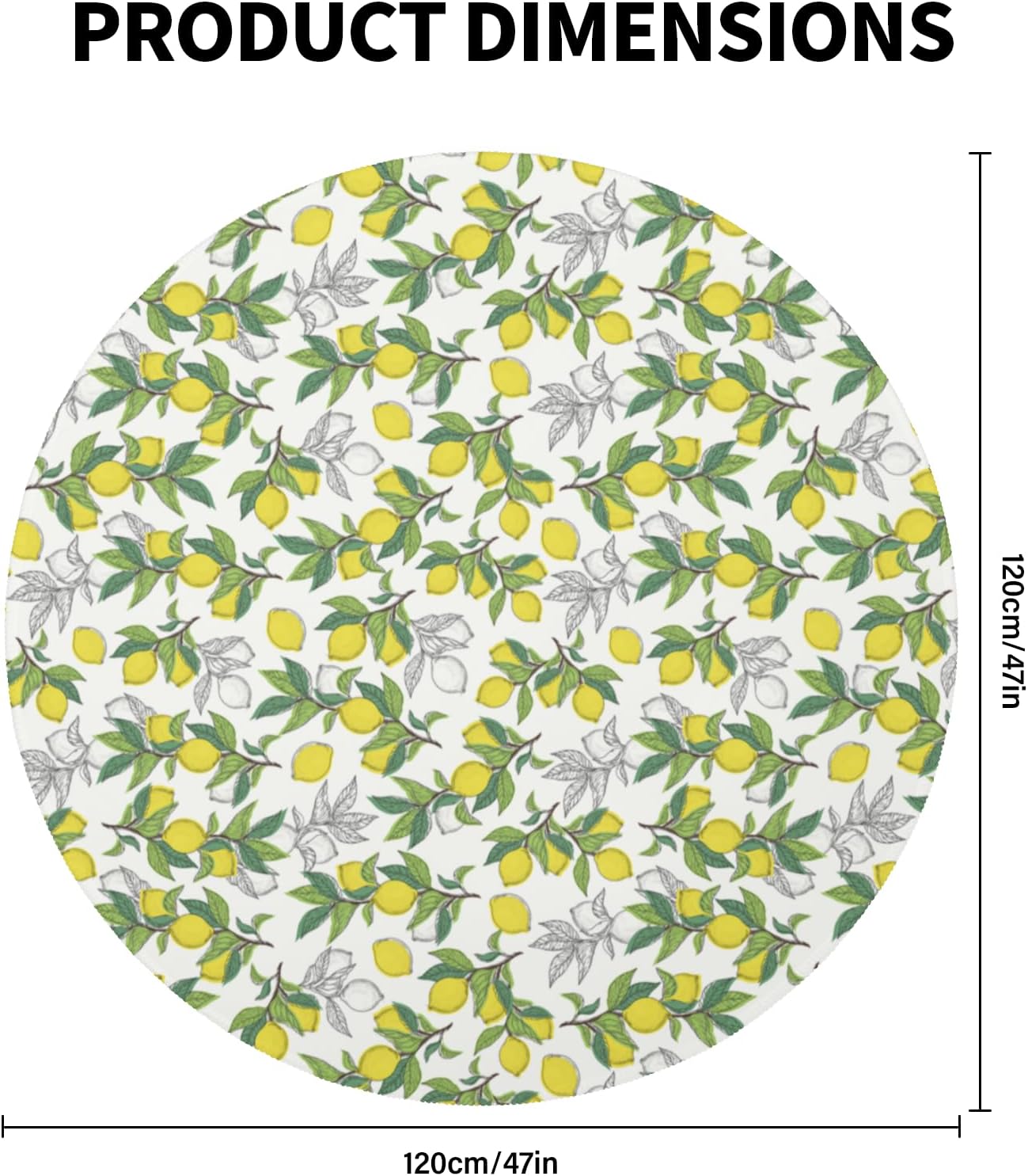 Lemon Round Rugs 4ft Summer Area Rug Green Yellow Low Pile Washable Rug Non Slip Rubber Backing Circle Carpet Doormat for Living Room Bedroom Entryway