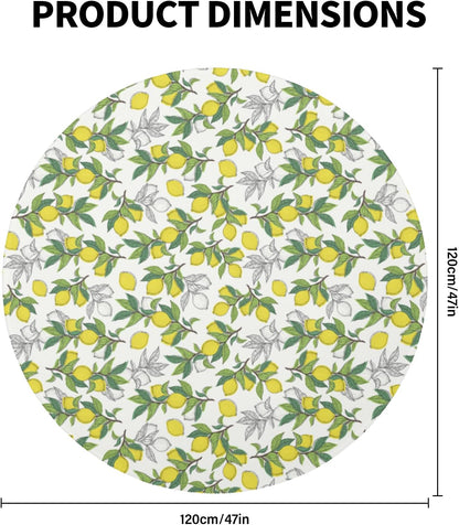 Lemon Round Rugs 4ft Summer Area Rug Green Yellow Low Pile Washable Rug Non Slip Rubber Backing Circle Carpet Doormat for Living Room Bedroom Entryway