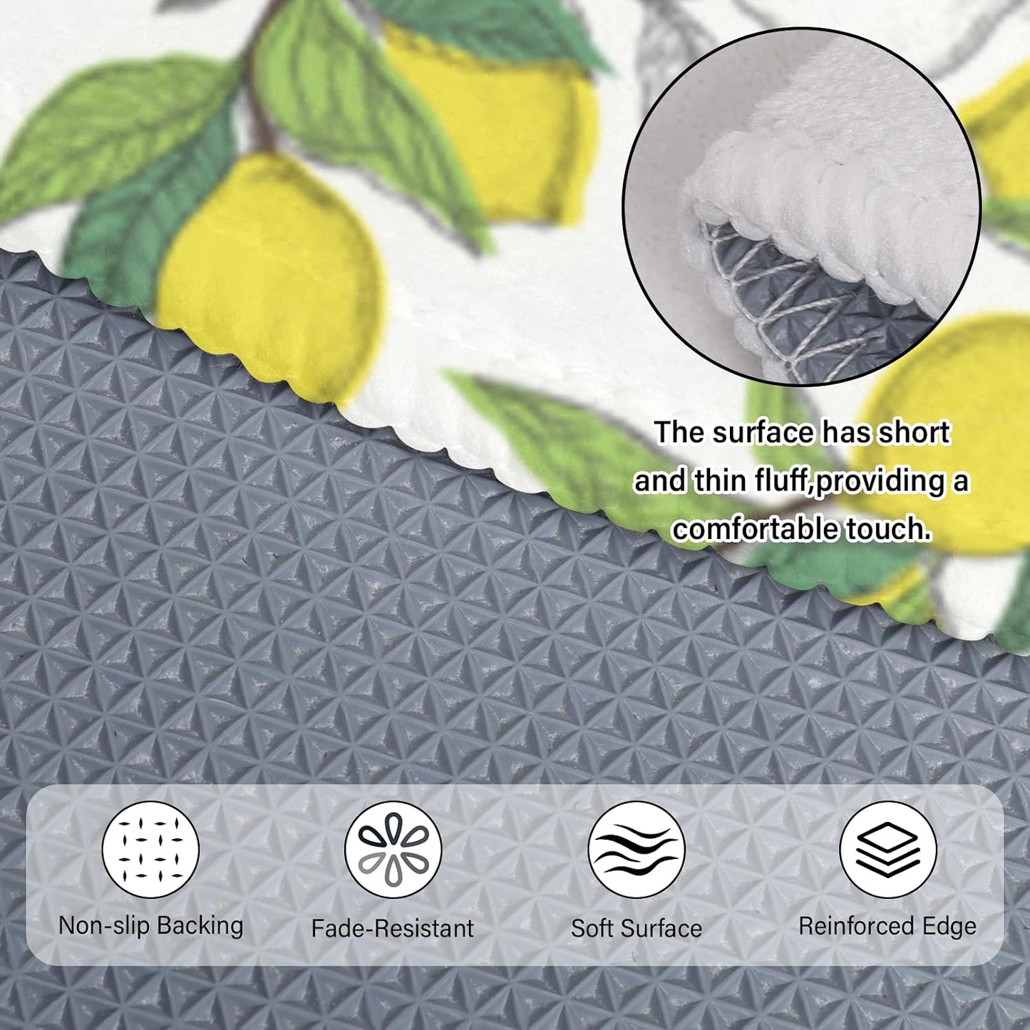 Lemon Round Rugs 4ft Summer Area Rug Green Yellow Low Pile Washable Rug Non Slip Rubber Backing Circle Carpet Doormat for Living Room Bedroom Entryway