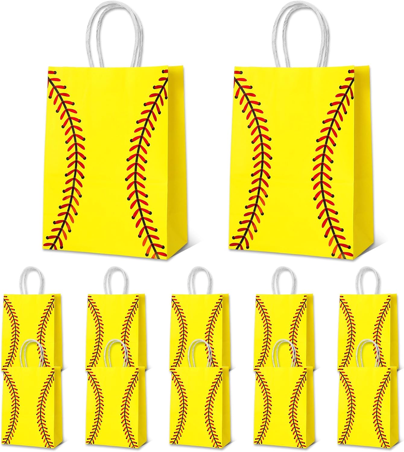 12 Pcs Softball Party Gift Bags, Softball Pattern Gift Bag with Handle, Paper Treat Candy Goodie Bags for Softball-Themed Party Games Sports Day Birthday Decorations Supplies