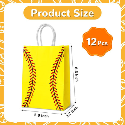 12 Pcs Softball Party Gift Bags, Softball Pattern Gift Bag with Handle, Paper Treat Candy Goodie Bags for Softball-Themed Party Games Sports Day Birthday Decorations Supplies