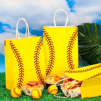 12 Pcs Softball Party Gift Bags, Softball Pattern Gift Bag with Handle, Paper Treat Candy Goodie Bags for Softball-Themed Party Games Sports Day Birthday Decorations Supplies