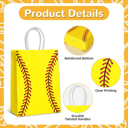 12 Pcs Softball Party Gift Bags, Softball Pattern Gift Bag with Handle, Paper Treat Candy Goodie Bags for Softball-Themed Party Games Sports Day Birthday Decorations Supplies