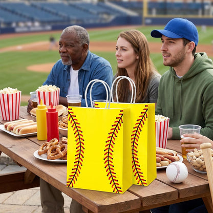 12 Pcs Softball Party Gift Bags, Softball Pattern Gift Bag with Handle, Paper Treat Candy Goodie Bags for Softball-Themed Party Games Sports Day Birthday Decorations Supplies