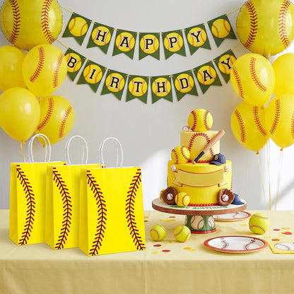 12 Pcs Softball Party Gift Bags, Softball Pattern Gift Bag with Handle, Paper Treat Candy Goodie Bags for Softball-Themed Party Games Sports Day Birthday Decorations Supplies