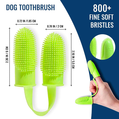 Dog Finger Toothbrush, Dog Shampoo Brush, Dog Accessories: 3 in 1 Dog Bath Brush and 2 Finger Tooth Brush Kit, Essential Puppy Products for Teeth Cleaning, Bathing, and Grooming (Yellow).