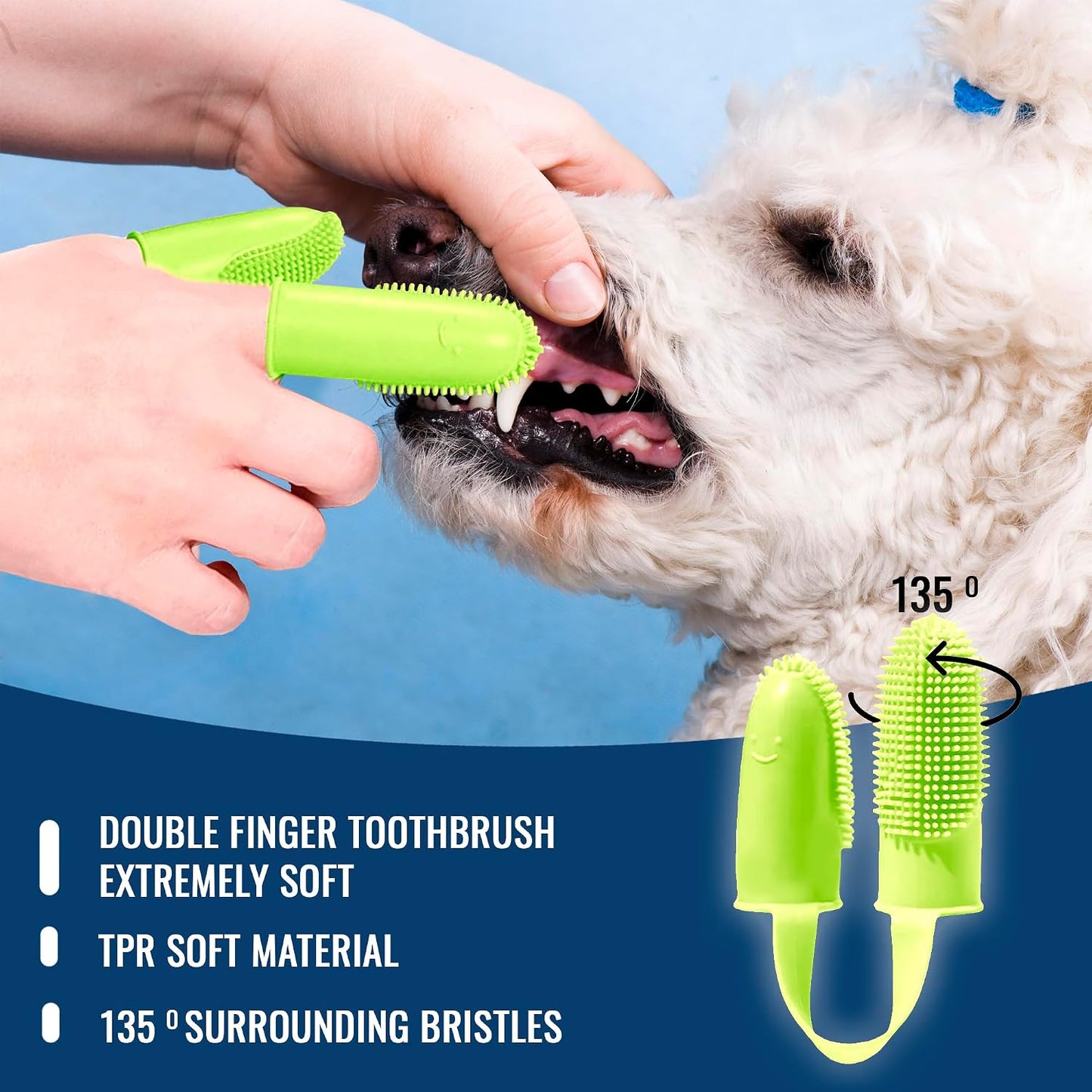 Dog Finger Toothbrush, Dog Shampoo Brush, Dog Accessories: 3 in 1 Dog Bath Brush and 2 Finger Tooth Brush Kit, Essential Puppy Products for Teeth Cleaning, Bathing, and Grooming (Yellow).