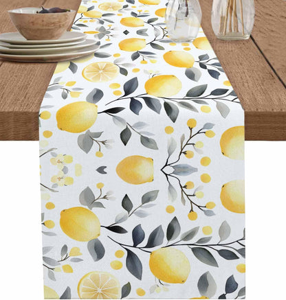 Summe Lemon Table Runner Gray Leaf Cotton Linen Table Runners 72 Inches Long, Decorative Dresser Scarf for Kitchen Dining Table, Spring Table Decorations for Home,Parties,and Outdoor Events