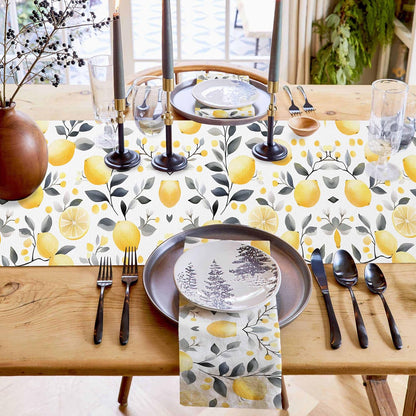 Summe Lemon Table Runner Gray Leaf Cotton Linen Table Runners 72 Inches Long, Decorative Dresser Scarf for Kitchen Dining Table, Spring Table Decorations for Home,Parties,and Outdoor Events