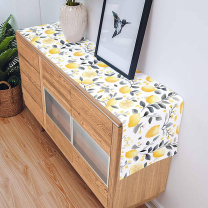 Summe Lemon Table Runner Gray Leaf Cotton Linen Table Runners 72 Inches Long, Decorative Dresser Scarf for Kitchen Dining Table, Spring Table Decorations for Home,Parties,and Outdoor Events