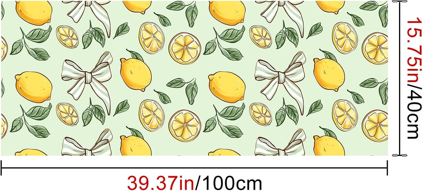 Lemon Wallpaper 15.7"x39.4" Peel and Stick Vinyl Contact Paper Self Adhesive Removable Citrus Fruit Green Leaf Bow Summer Wall Mural for Kitchen Bedroom Living Room Home Decor