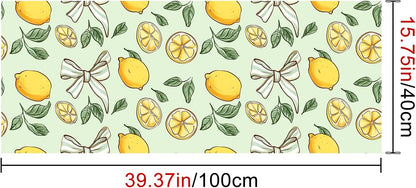 Lemon Wallpaper 15.7"x39.4" Peel and Stick Vinyl Contact Paper Self Adhesive Removable Citrus Fruit Green Leaf Bow Summer Wall Mural for Kitchen Bedroom Living Room Home Decor