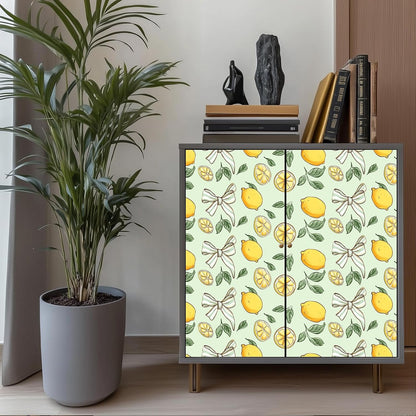 Lemon Wallpaper 15.7"x39.4" Peel and Stick Vinyl Contact Paper Self Adhesive Removable Citrus Fruit Green Leaf Bow Summer Wall Mural for Kitchen Bedroom Living Room Home Decor