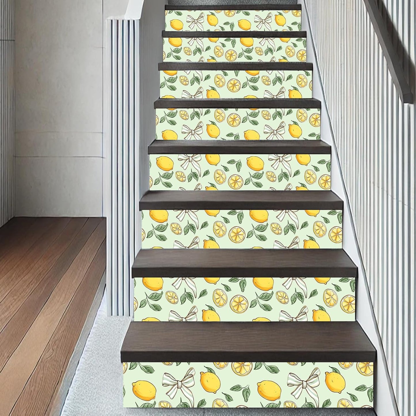 Lemon Wallpaper 15.7"x39.4" Peel and Stick Vinyl Contact Paper Self Adhesive Removable Citrus Fruit Green Leaf Bow Summer Wall Mural for Kitchen Bedroom Living Room Home Decor