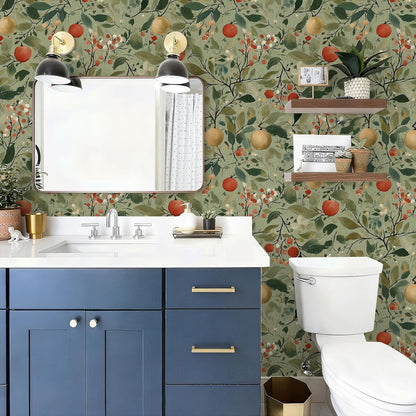 Watercolor Lemon Floral Wallpaper Peel and Stick Removable 17.7" x 118.11" Yellow Citrus Pink Flower Green Leaf Wall Paper Self Adhesive for Classroom Bedroom Laundry Room Bathroom
