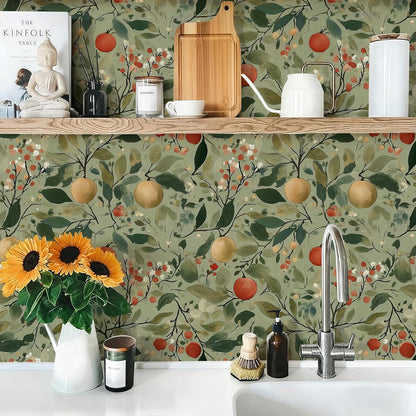 Watercolor Lemon Floral Wallpaper Peel and Stick Removable 17.7" x 118.11" Yellow Citrus Pink Flower Green Leaf Wall Paper Self Adhesive for Classroom Bedroom Laundry Room Bathroom