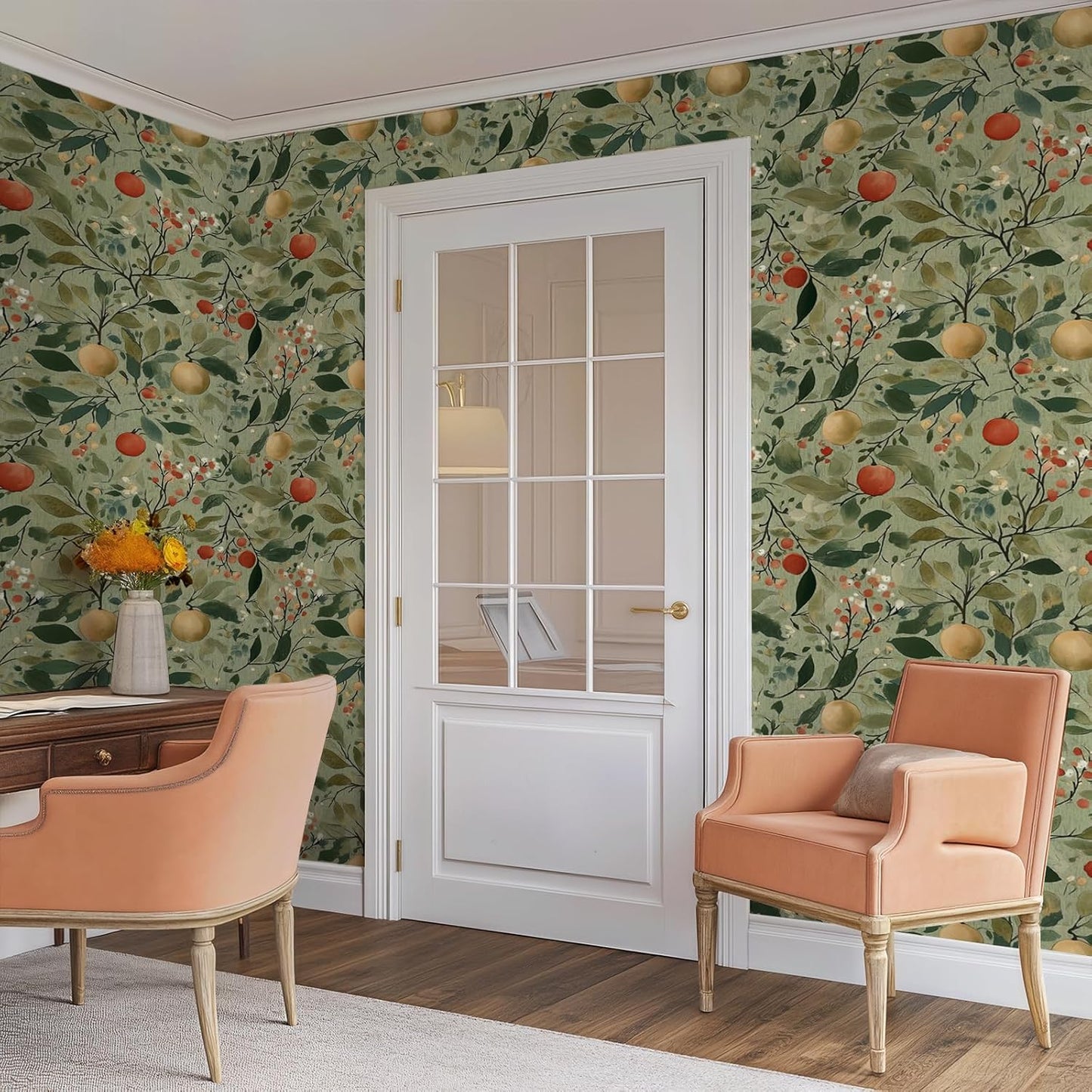 Watercolor Lemon Floral Wallpaper Peel and Stick Removable 17.7" x 118.11" Yellow Citrus Pink Flower Green Leaf Wall Paper Self Adhesive for Classroom Bedroom Laundry Room Bathroom