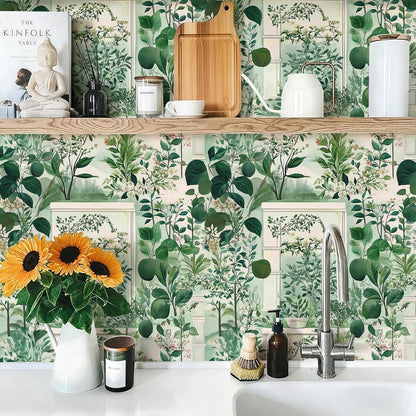 Watercolor Lemon Floral Wallpaper Peel and Stick Removable 17.7" x 118.11" Yellow Citrus Pink Flower Green Leaf Wall Paper Self Adhesive for Classroom Bedroom Laundry Room Bathroom