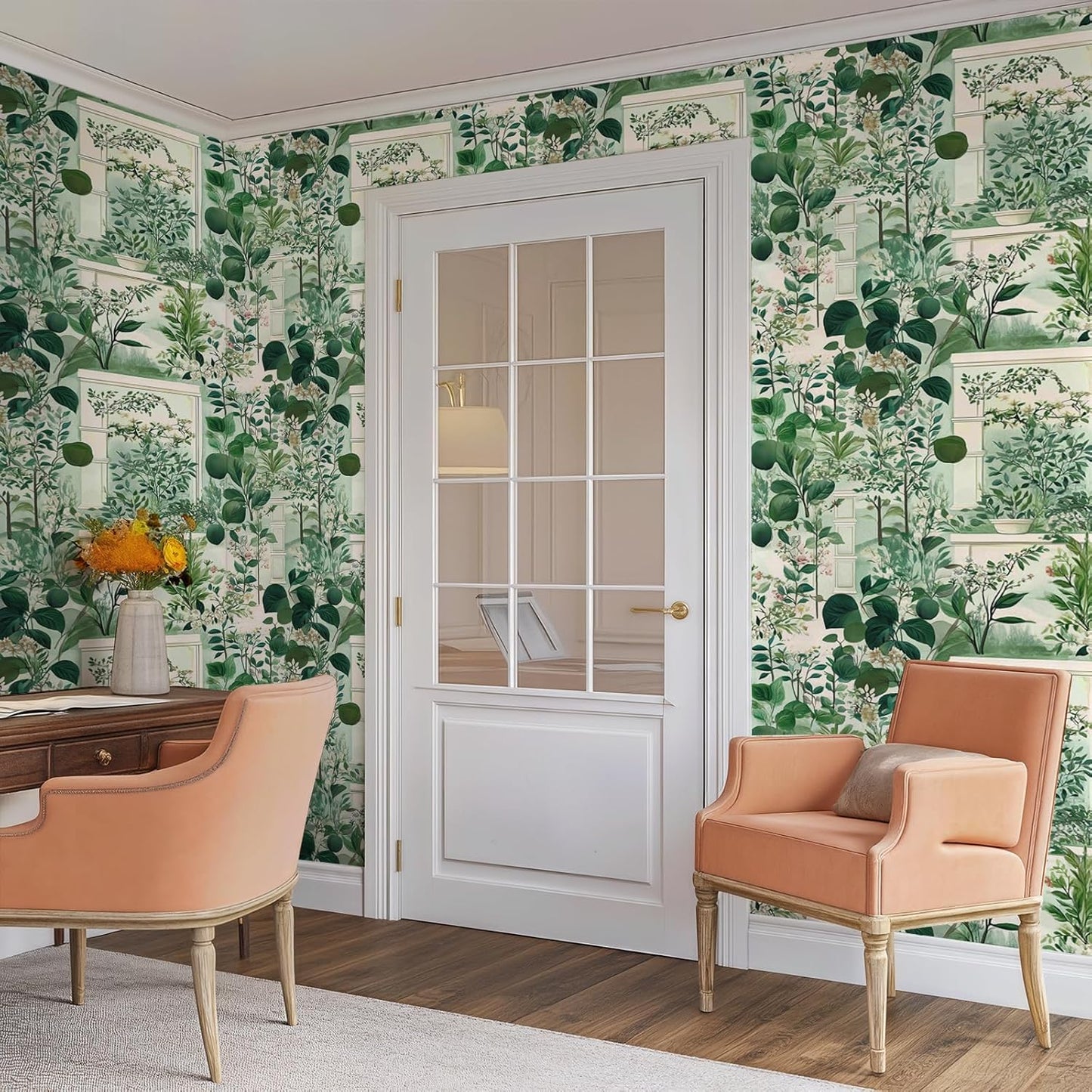 Watercolor Lemon Floral Wallpaper Peel and Stick Removable 17.7" x 118.11" Yellow Citrus Pink Flower Green Leaf Wall Paper Self Adhesive for Classroom Bedroom Laundry Room Bathroom