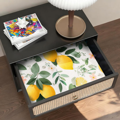 Watercolor Lemon Floral Wallpaper Peel and Stick Removable 17.7" x 118.11" Yellow Citrus Pink Flower Green Leaf Wall Paper Self Adhesive for Classroom Bedroom Laundry Room Bathroom