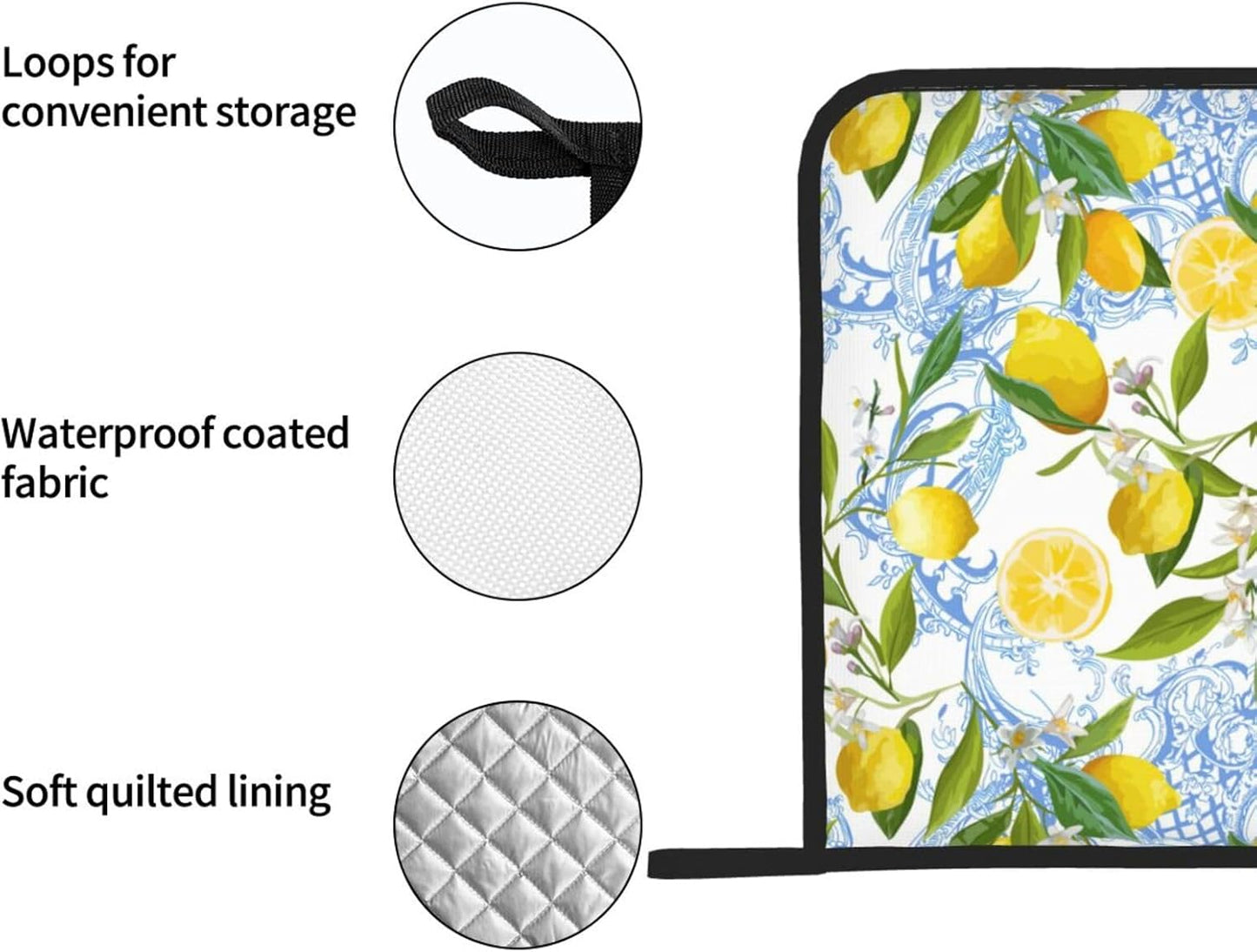 Lemon Pot Holders 2 PCS for Kitchen, Flower Heat Resistant Hot Pads for Cooking Grilling Baking BBQ Tropical Fruits Leaves Pot Holders Cook Essentials Accessories Home Microwave
