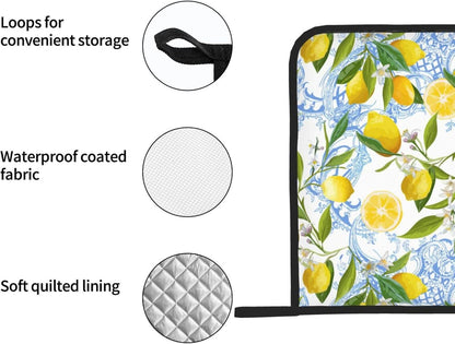 Lemon Pot Holders 2 PCS for Kitchen, Flower Heat Resistant Hot Pads for Cooking Grilling Baking BBQ Tropical Fruits Leaves Pot Holders Cook Essentials Accessories Home Microwave
