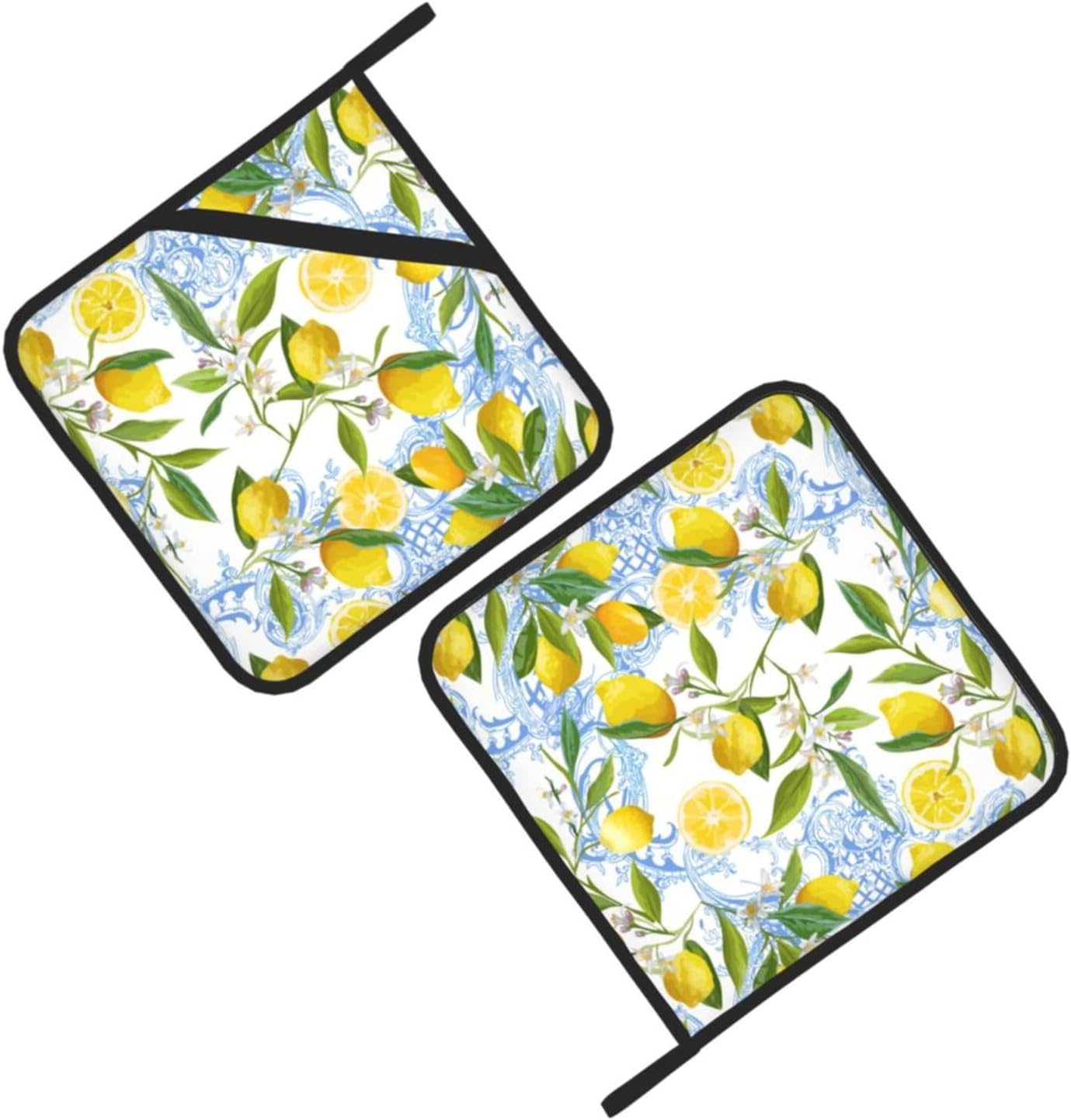 Lemon Pot Holders 2 PCS for Kitchen, Flower Heat Resistant Hot Pads for Cooking Grilling Baking BBQ Tropical Fruits Leaves Pot Holders Cook Essentials Accessories Home Microwave