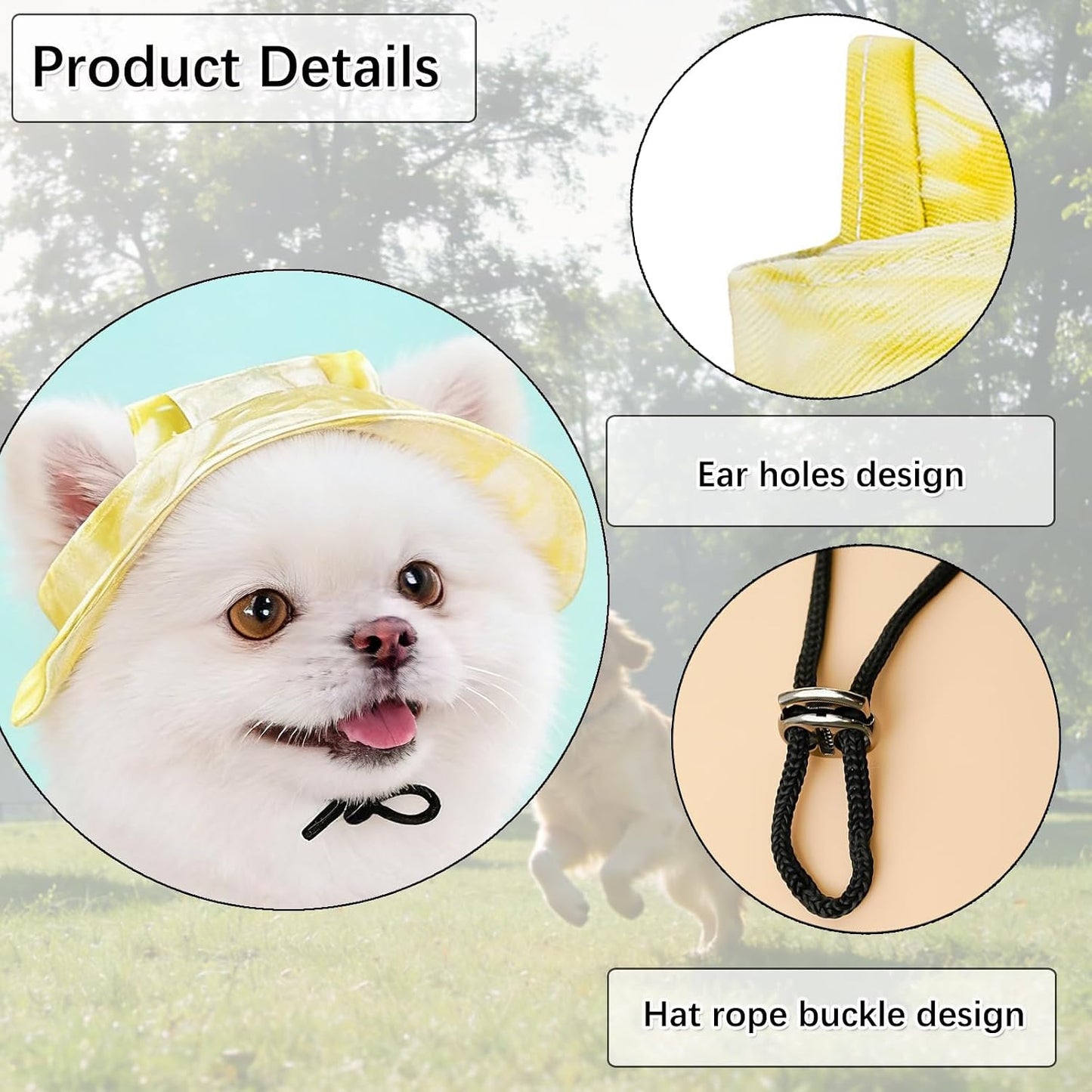 3 Pack Dog Collapsible Bowl & Sun Hat, Pet Cap with Ear Hole, Yellow, S | Adjustable Summer UV protection Fisherman Hats, Portable and Lightweight Feeding Bowls, for Outdoor Travel Walking Hiking