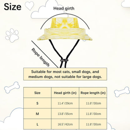 3 Pack Dog Collapsible Bowl & Sun Hat, Pet Cap with Ear Hole, Yellow, S | Adjustable Summer UV protection Fisherman Hats, Portable and Lightweight Feeding Bowls, for Outdoor Travel Walking Hiking