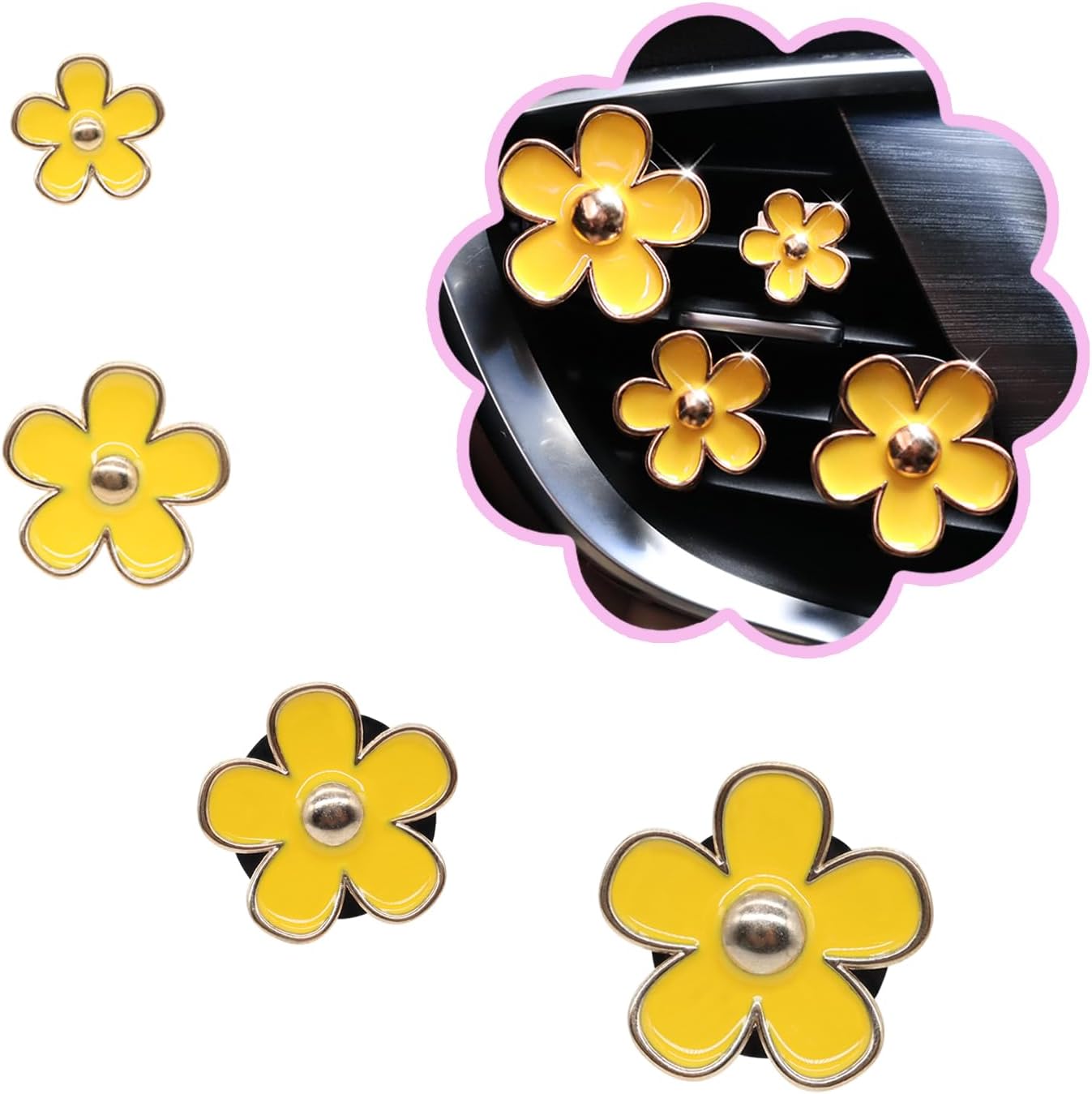 ORIESSE Flowers Air Vent Clips,Daisy Car Air Freshener,4pcs Yellow Flower Car Accessories for Women,Lavender Scent,Dashboard Decorations,Refillable Clips On Air Freshener