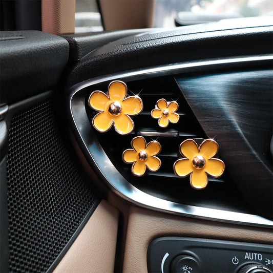 ORIESSE Flowers Air Vent Clips,Daisy Car Air Freshener,4pcs Yellow Flower Car Accessories for Women,Lavender Scent,Dashboard Decorations,Refillable Clips On Air Freshener