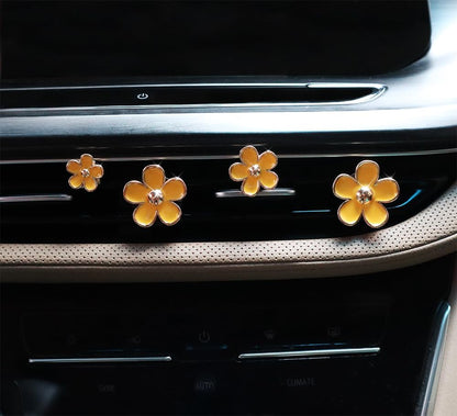 ORIESSE Flowers Air Vent Clips,Daisy Car Air Freshener,4pcs Yellow Flower Car Accessories for Women,Lavender Scent,Dashboard Decorations,Refillable Clips On Air Freshener
