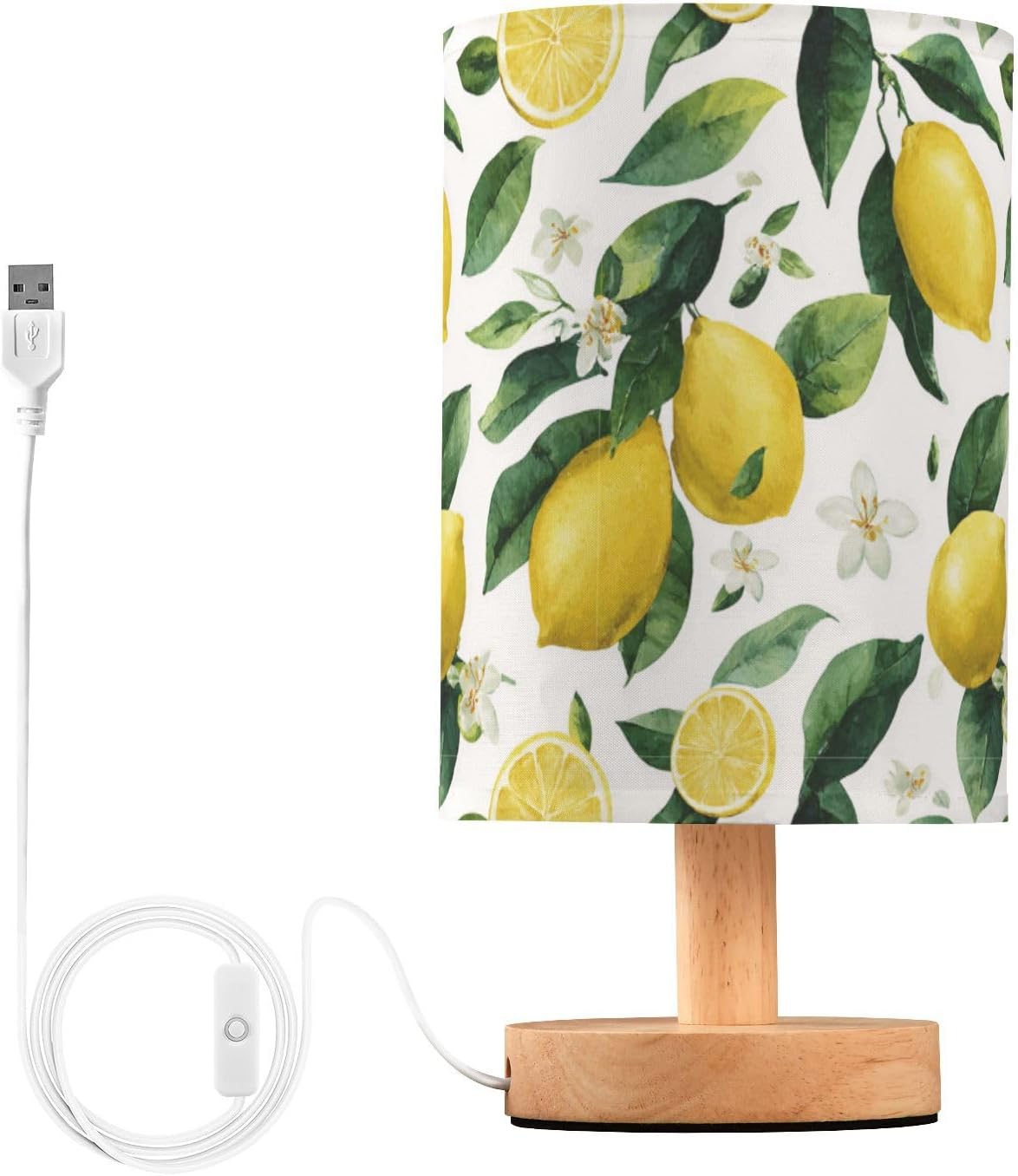 Bedside Table Lamp Lemon Yellow Citrus Fruits (8) Kids Nightstand Lamp Night Light Fabric Shade for Bedroom Living Room Home Office