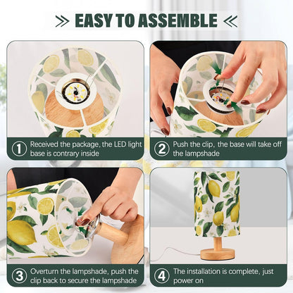 Bedside Table Lamp Lemon Yellow Citrus Fruits (8) Kids Nightstand Lamp Night Light Fabric Shade for Bedroom Living Room Home Office