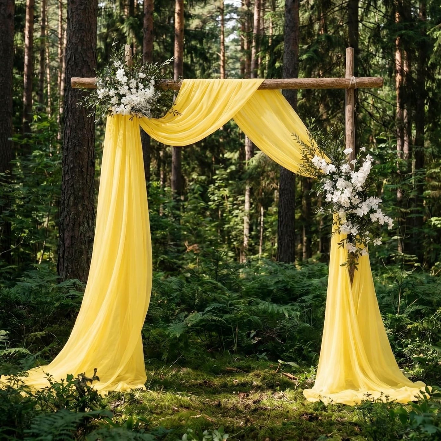 Yellow Chiffon Arch Drapes 20ft, 2 Panels Sheer Voile for Wedding | Soft Chiffon Fabric, Machine Washable, 29" Wide x 20ft Long, for Wedding Arch Backdrop, Banquet, Reception, Party Swag Decor