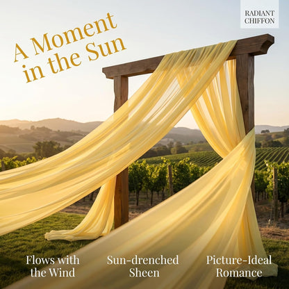 Yellow Chiffon Arch Drapes 20ft, 2 Panels Sheer Voile for Wedding | Soft Chiffon Fabric, Machine Washable, 29" Wide x 20ft Long, for Wedding Arch Backdrop, Banquet, Reception, Party Swag Decor