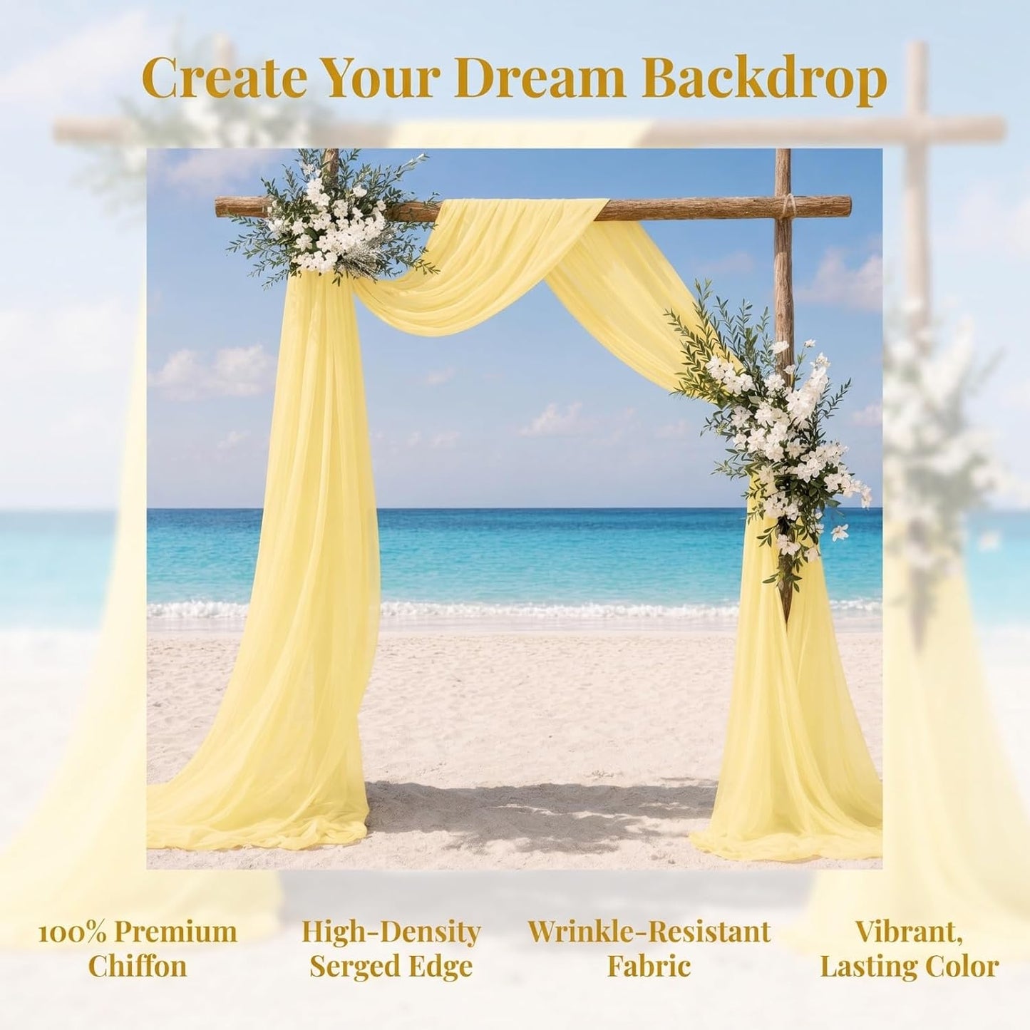 Yellow Chiffon Arch Drapes 20ft, 2 Panels Sheer Voile for Wedding | Soft Chiffon Fabric, Machine Washable, 29" Wide x 20ft Long, for Wedding Arch Backdrop, Banquet, Reception, Party Swag Decor