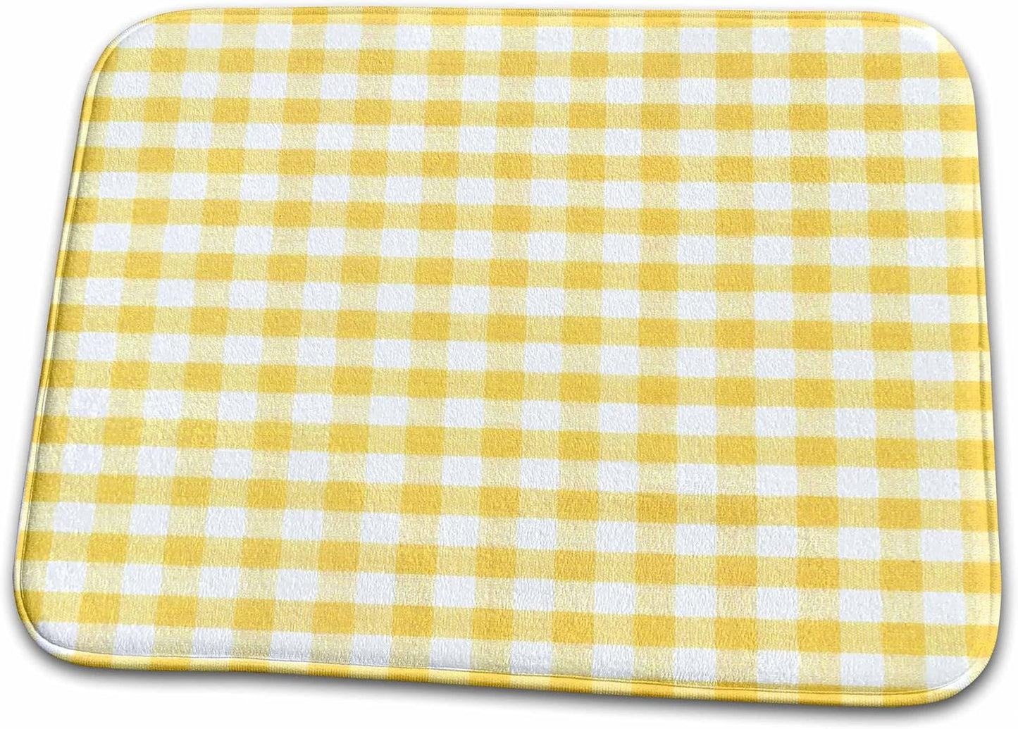 Dish Drying Mat - Yellow and white Gingham pattern - sunny checkered rustic country kitchen checked dining theme check Gingham patterns