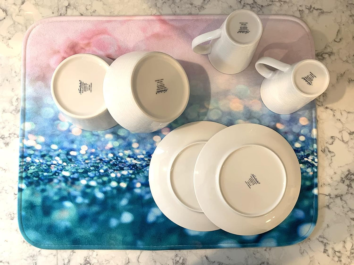 Dish Drying Mat - Yellow and white Gingham pattern - sunny checkered rustic country kitchen checked dining theme check Gingham patterns