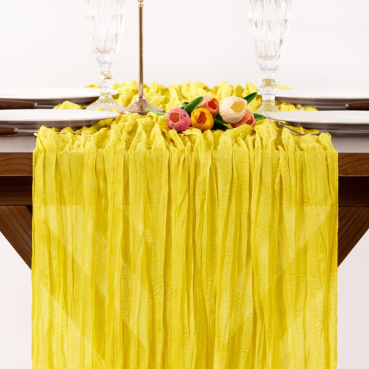 2 Pack Lemon Yellow Cheesecloth Table Runner 17"×108" Wrinkled Boho Rustic Gauze Table Runner for Summer Birthday Wedding Ceremony Baby Shower Holiday Home Decoration
