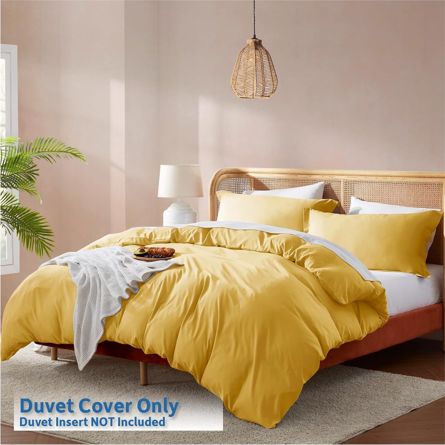 Yellow Duvet Cover Queen Size - Soft Double Brushed Queen Duvet Cover Set, 3 Piece, with Button Closure, 1 Duvet Cover 90x90 inches and 2 Pillow Shams