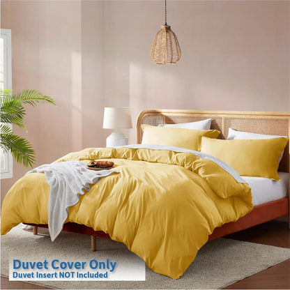 Yellow Duvet Cover Queen Size - Soft Double Brushed Queen Duvet Cover Set, 3 Piece, with Button Closure, 1 Duvet Cover 90x90 inches and 2 Pillow Shams
