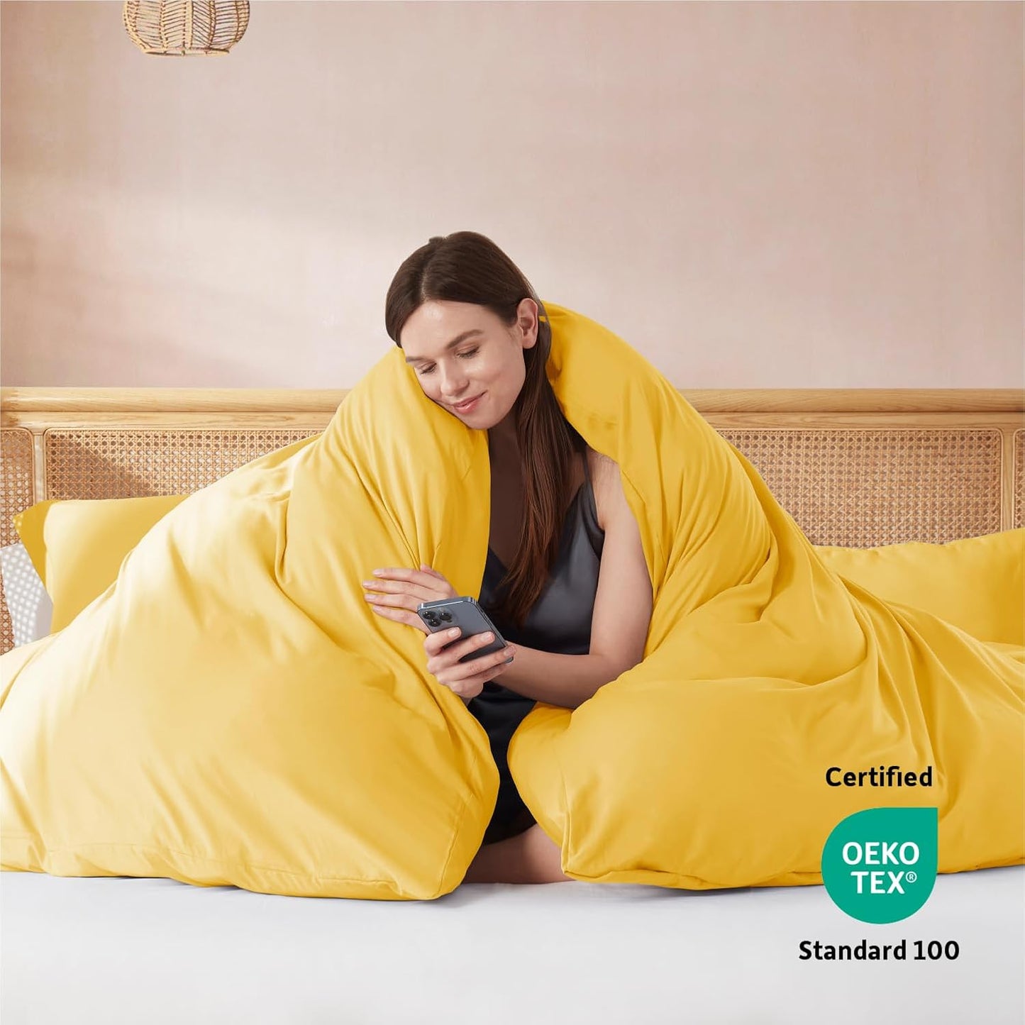 Yellow Duvet Cover Queen Size - Soft Double Brushed Queen Duvet Cover Set, 3 Piece, with Button Closure, 1 Duvet Cover 90x90 inches and 2 Pillow Shams