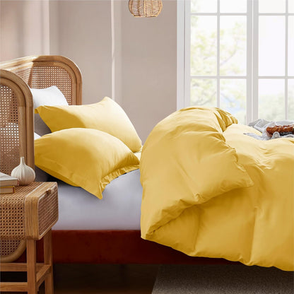 Yellow Duvet Cover Queen Size - Soft Double Brushed Queen Duvet Cover Set, 3 Piece, with Button Closure, 1 Duvet Cover 90x90 inches and 2 Pillow Shams
